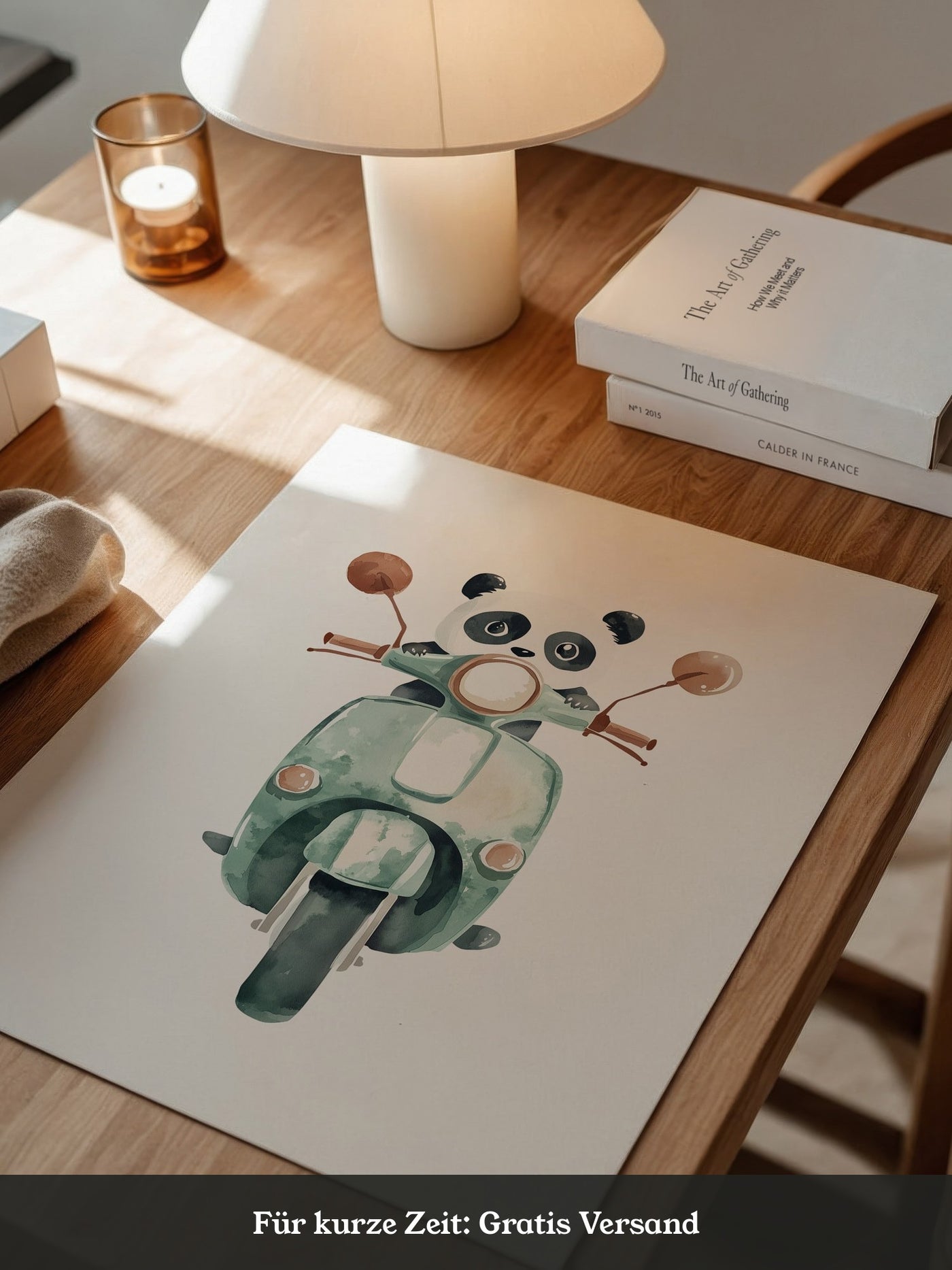 Panda auf mintgrüner Vespa