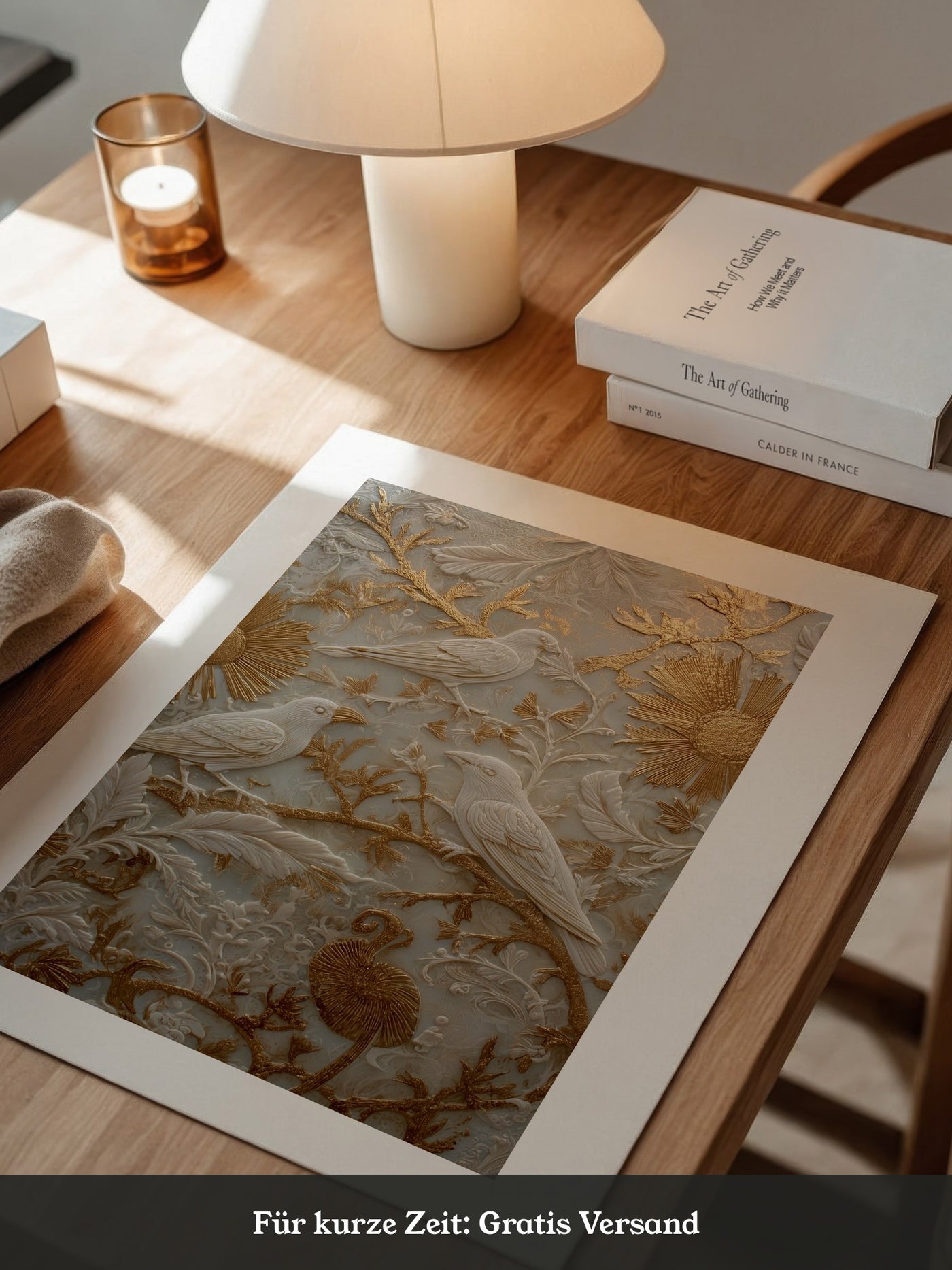 Vögel Relief Gold Weiß