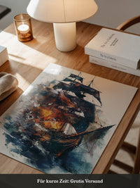 Segelschiff Flammen Aquarell