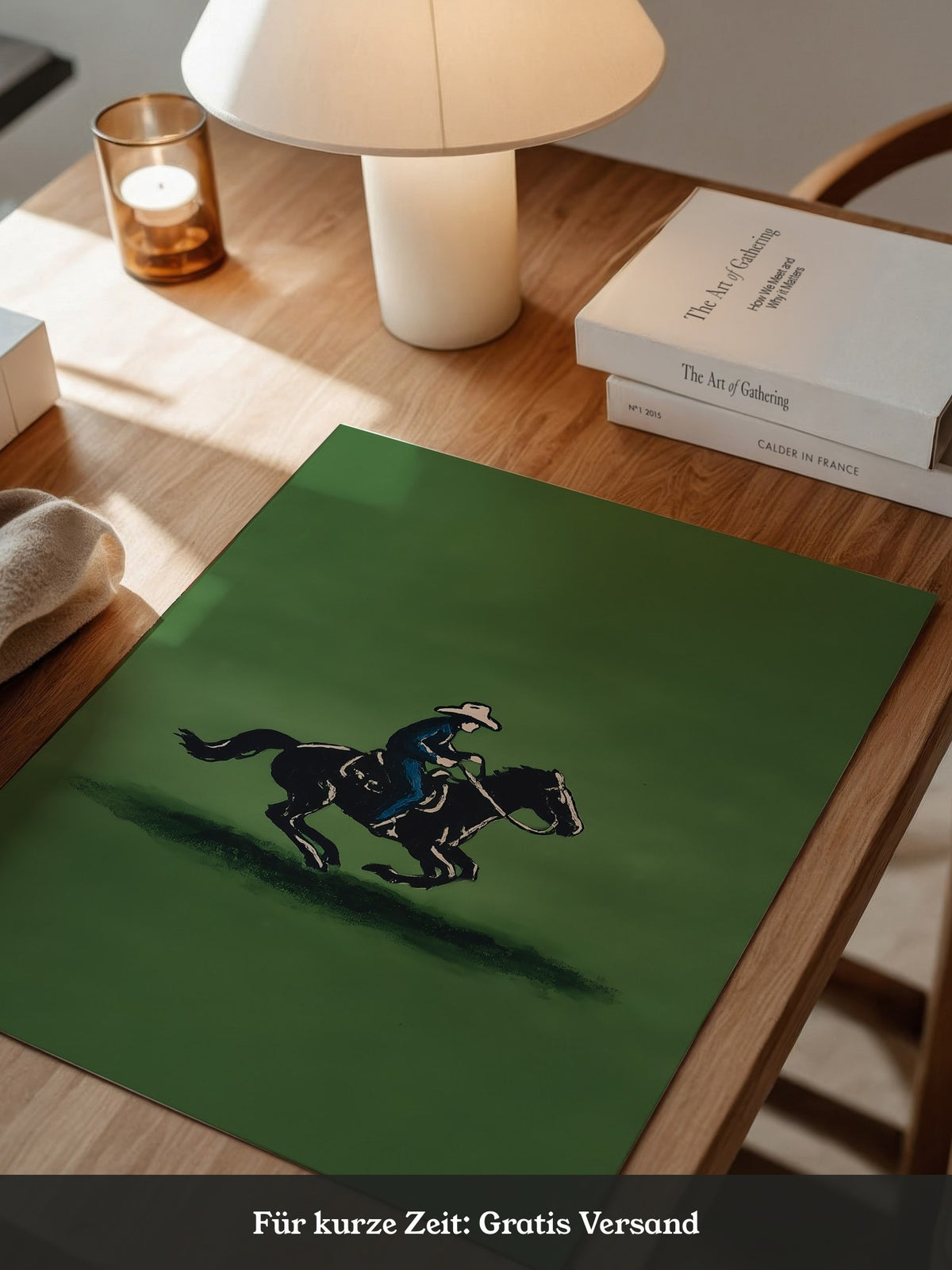 Cowboy auf Pferd grüne Szenerie