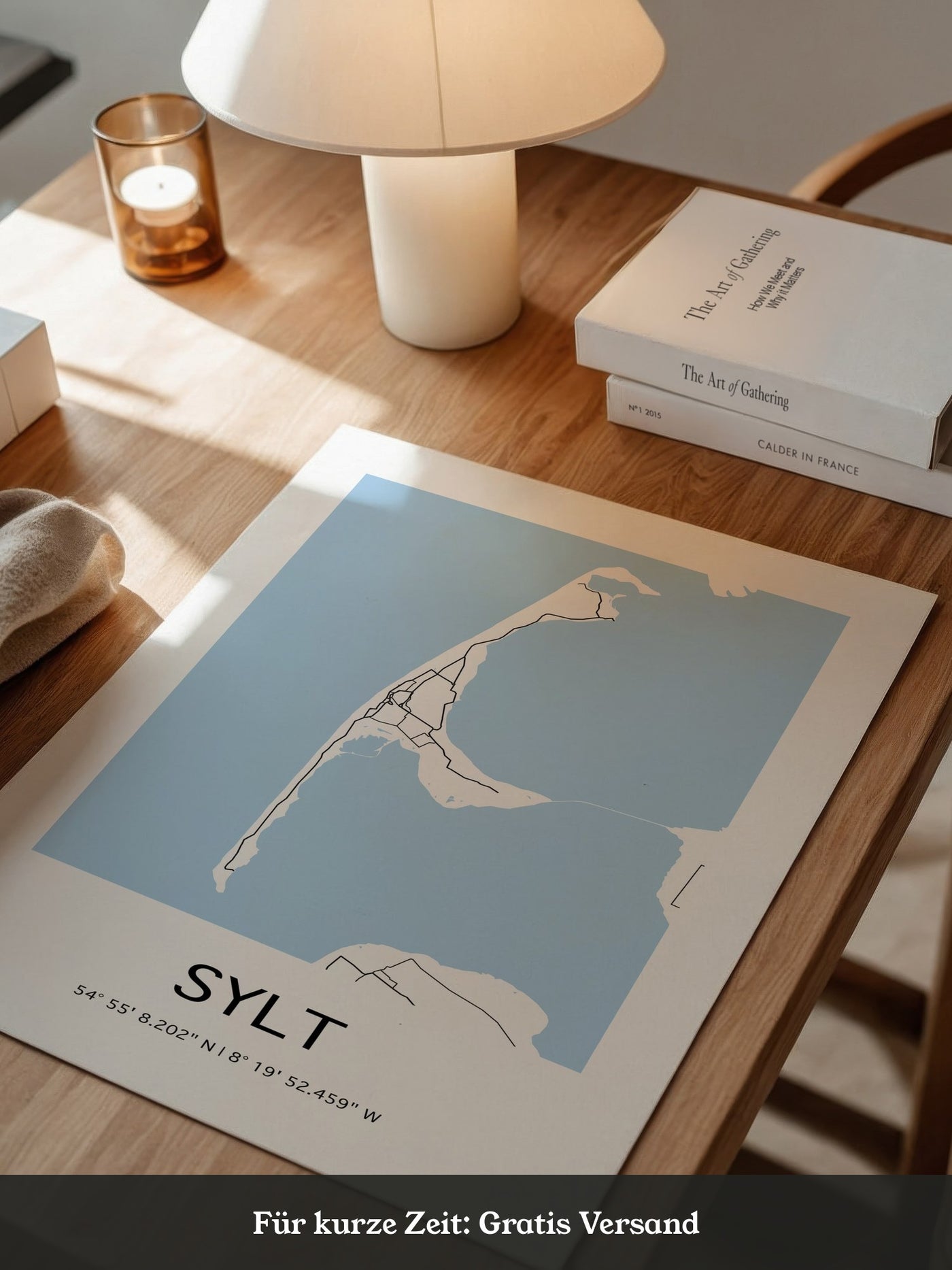 Sylt Karte – Minimalistische Wandkunst mit Koordinaten