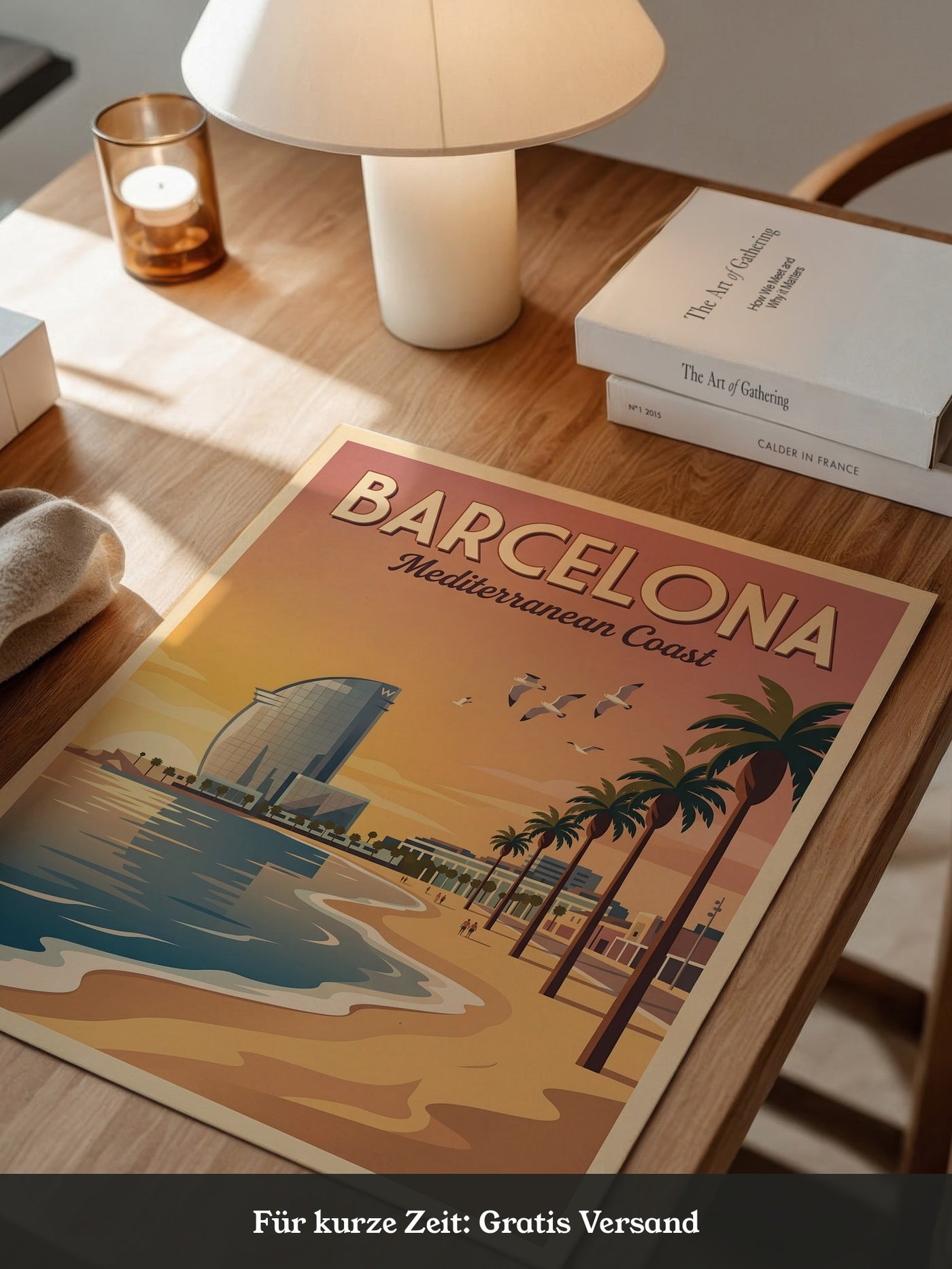 Barcelona Strand Sonnenuntergang Retro