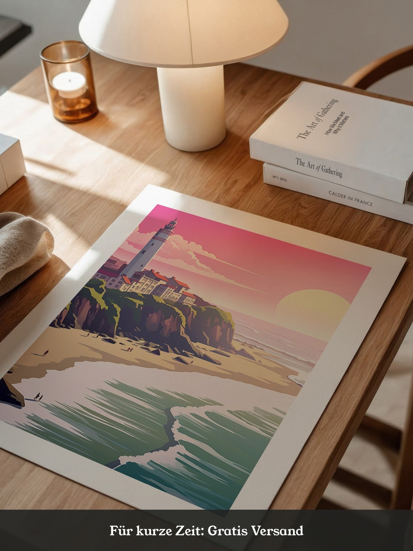 Leuchtturm Meer Sonnenuntergang Pastell