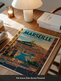 Marseille Hafen Retro Panorama