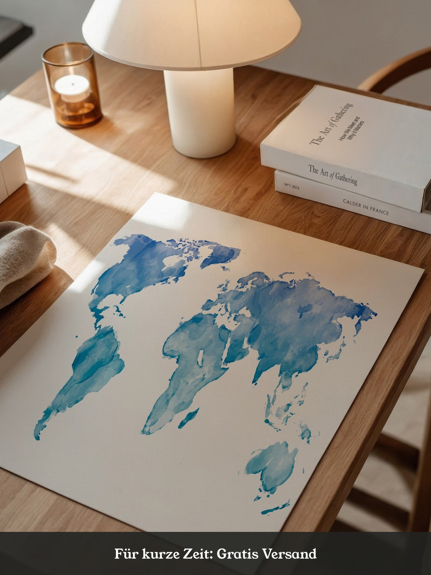 Weltkarte Aquarell Blau