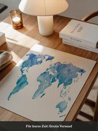 Weltkarte Aquarell Blau