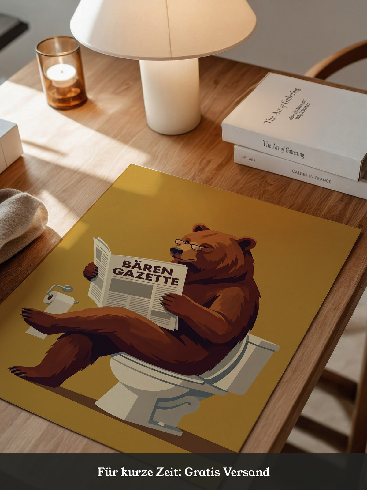 Lesender Bär auf Toilette Humor