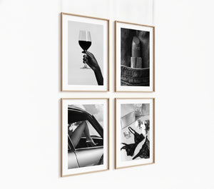 Poster-Set '9' - 4 elegante S/W Motive: Weinglas, Dessous, Auto & Lippenstift - Bild 3