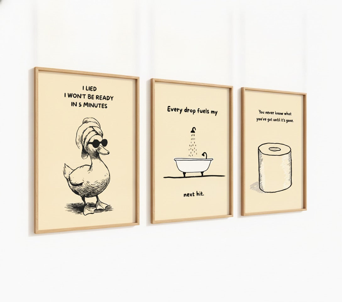 Poster-Set '5' - Badezimmer Humor (3er-Set) - Rosa Ente, Badewanne & Toilettenpapier - Bild 3