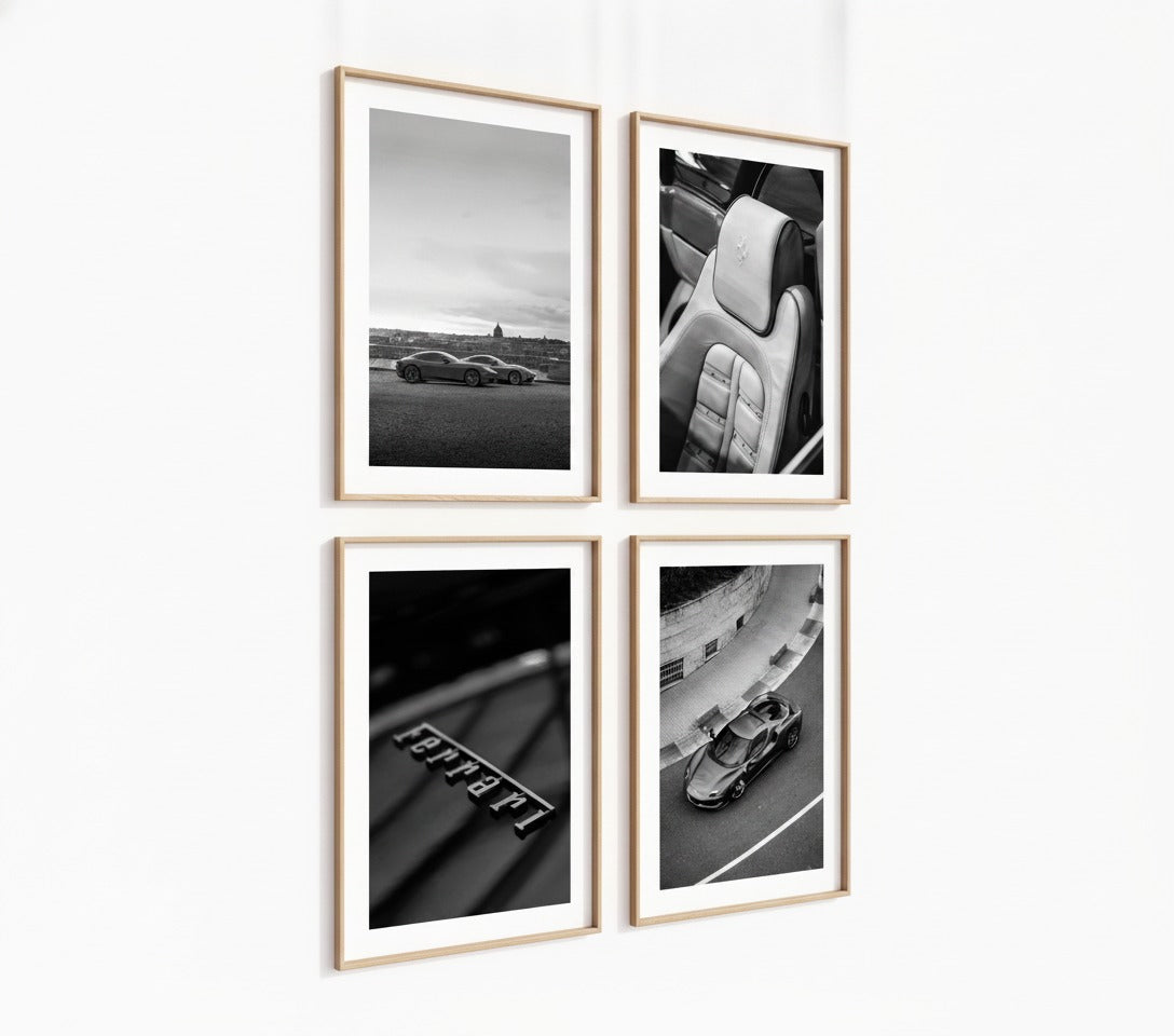 Poster-Set '8' Sportwagen Motive - 3 edle Automotive Prints Schwarz-Weiß - Bild 3