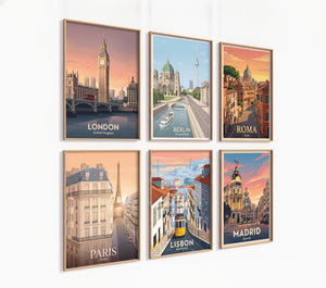 Poster-Set '7' - 5 Europäische Städte im Vintage Stil | Retro Wandbilder - Bild 3
