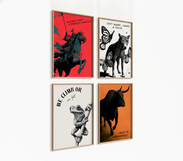 Poster-Set '13' - 4 Kunstdrucke: Frosch, Bulle, Ritter, Wolf | Wanddeko-Kollektion - Bild 3