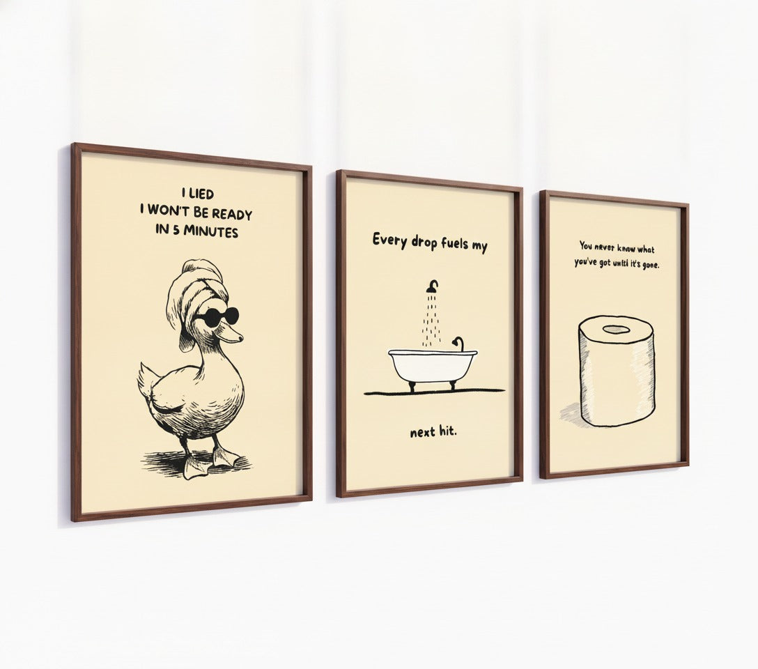 Poster-Set '5' - Badezimmer Humor (3er-Set) - Rosa Ente, Badewanne & Toilettenpapier - Bild 4