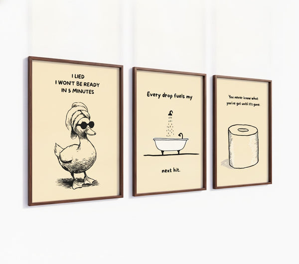 Poster-Set '5' - Badezimmer Humor (3er-Set) - Rosa Ente, Badewanne & Toilettenpapier - Bild 4