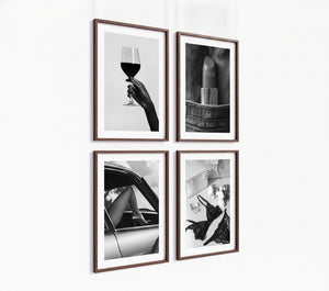 Poster-Set '9' - 4 elegante S/W Motive: Weinglas, Dessous, Auto & Lippenstift - Bild 4