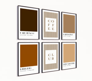 Kaffee Poster-Set '6' - 5 minimalistische Prints in warmen Brauntönen