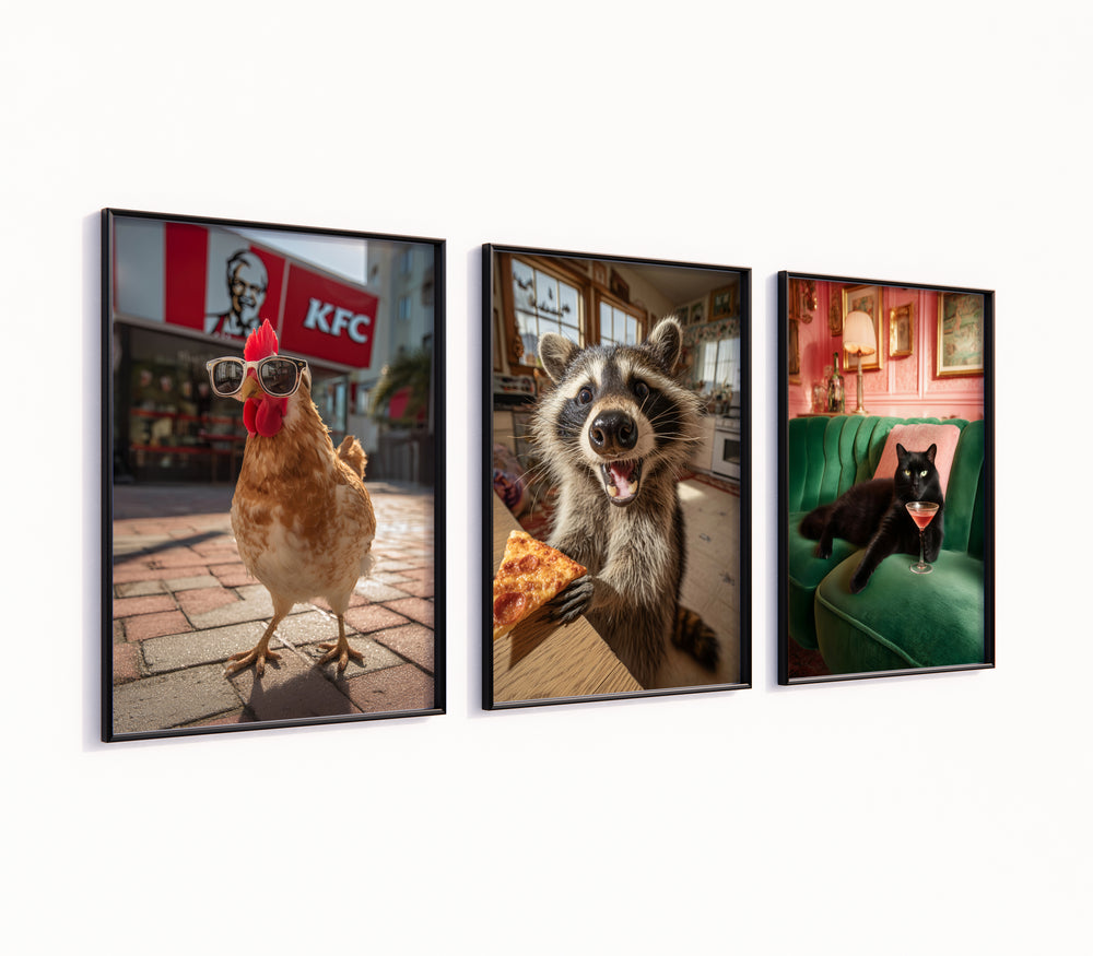 Poster-Set 'Tiere Trio' - 3 witzige Tiermotive für deine Wand