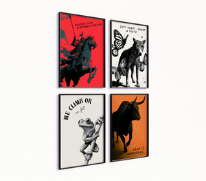 Poster-Set '13' - 4 Kunstdrucke: Frosch, Bulle, Ritter, Wolf | Wanddeko-Kollektion