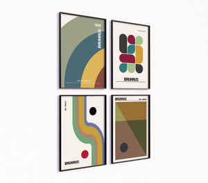 Poster-Set '12' - 4x Bauhaus Geometrie Retro | Bunte Linien & Kreise Design