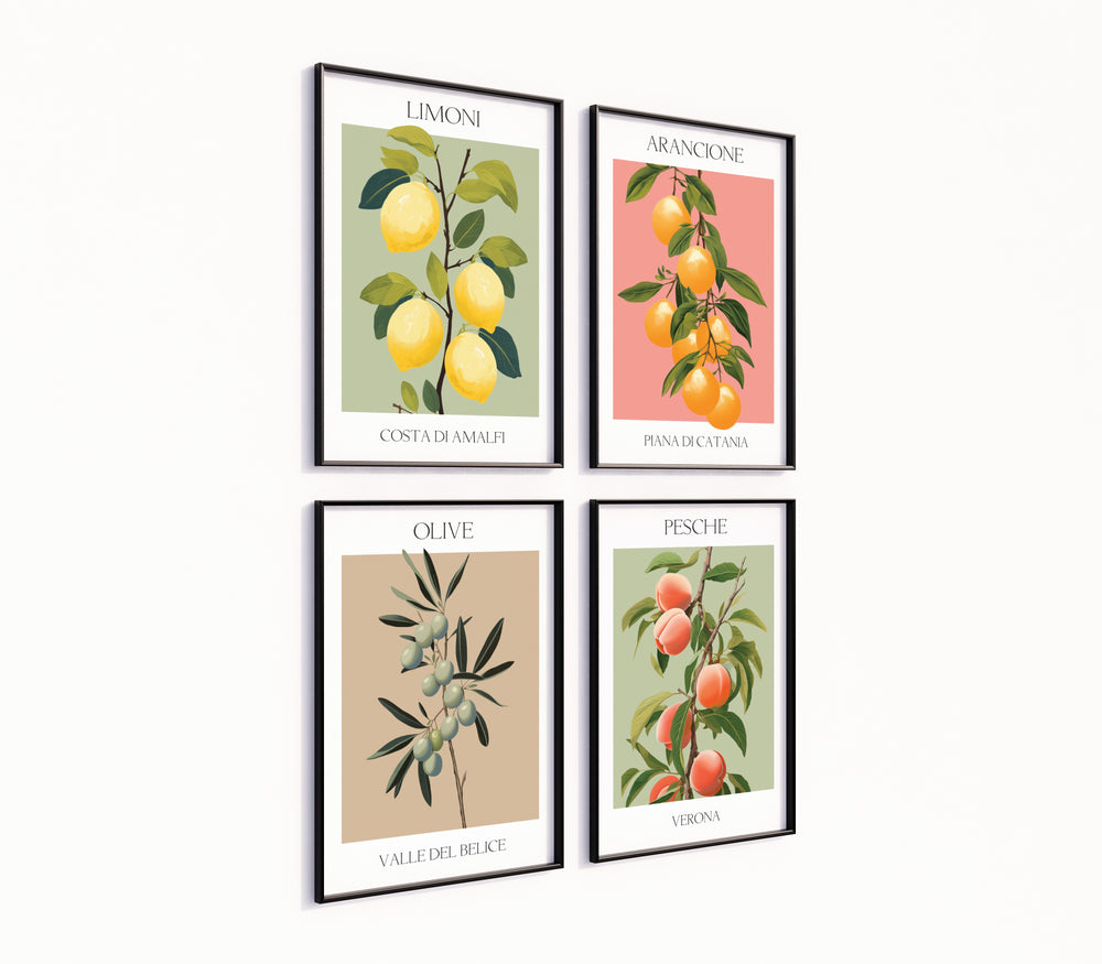 Poster-Set '10' Mediterrane Früchte - 3 Kunstdrucke Zitrone, Olive, Orange