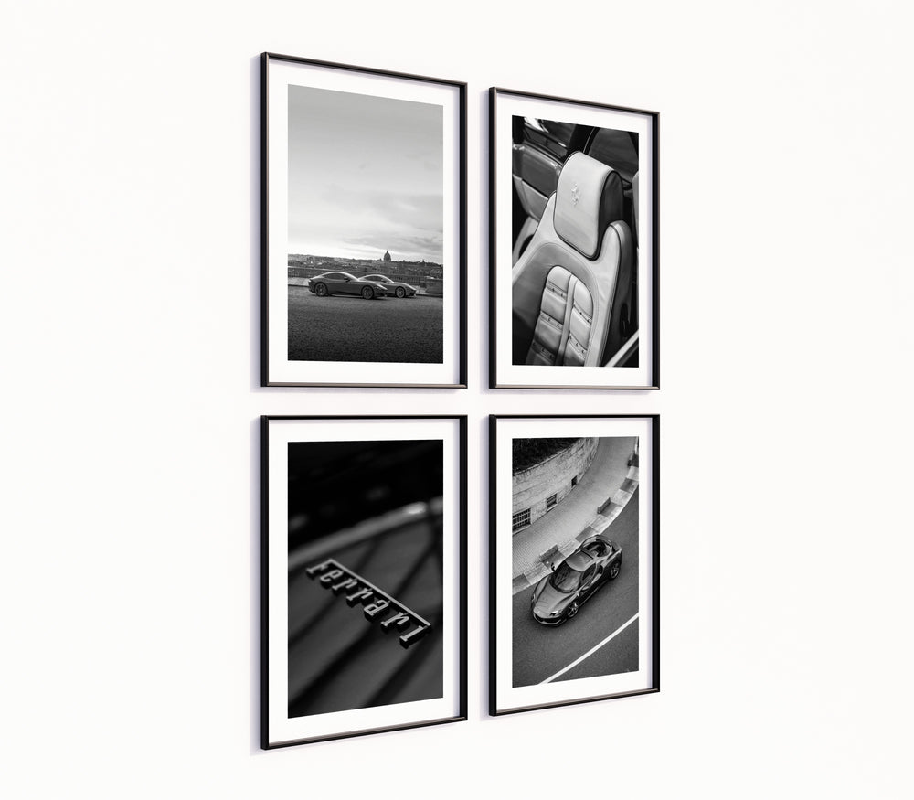 Poster-Set '8' Sportwagen Motive - 3 edle Automotive Prints Schwarz-Weiß