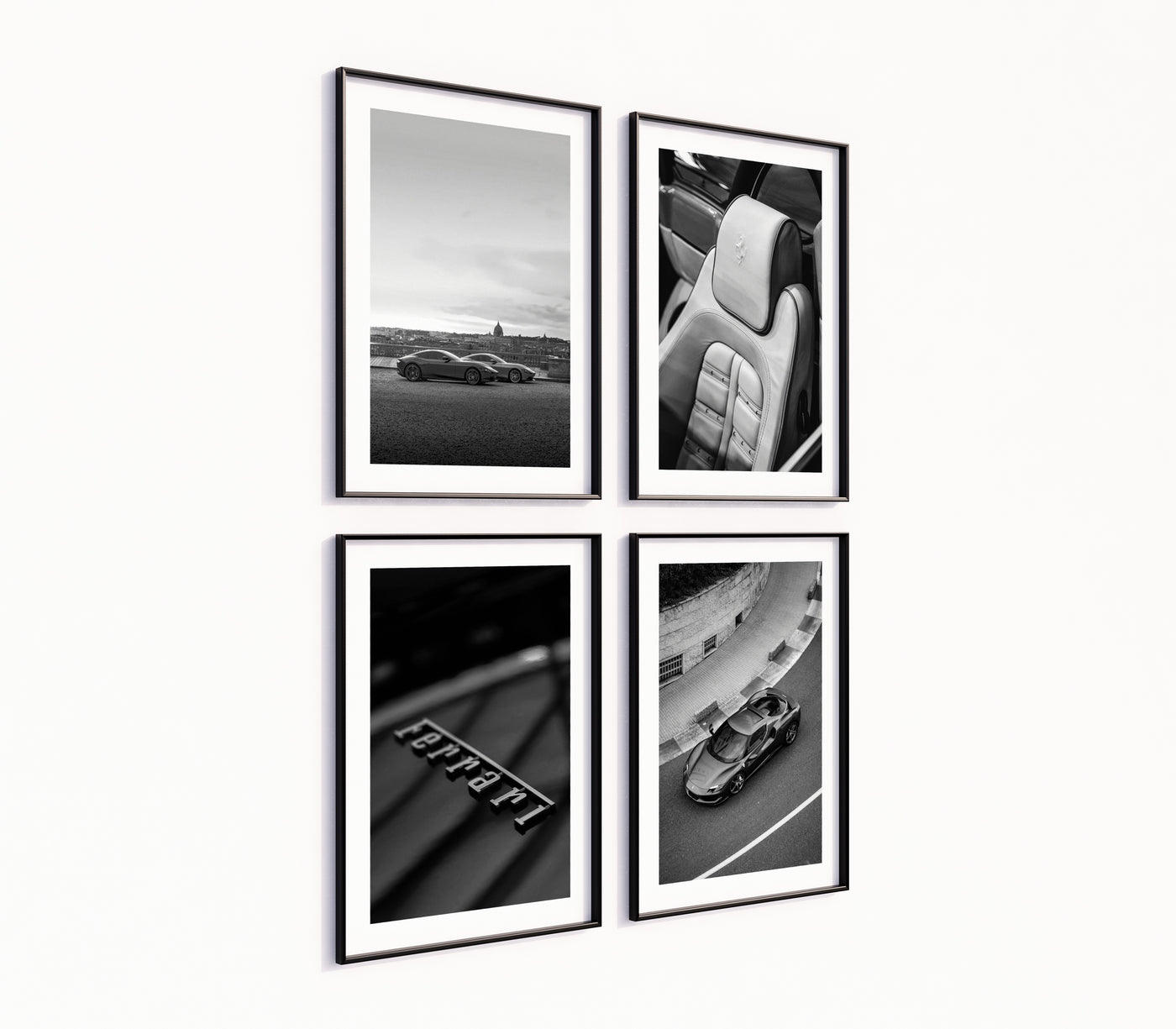 Poster-Set '8' Sportwagen Motive - 3 edle Automotive Prints Schwarz-Weiß