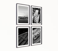 Poster-Set '8' Sportwagen Motive - 3 edle Automotive Prints Schwarz-Weiß