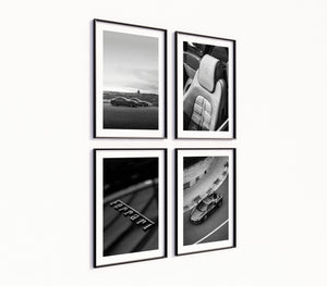 Poster-Set '8' Sportwagen Motive - 3 edle Automotive Prints Schwarz-Weiß