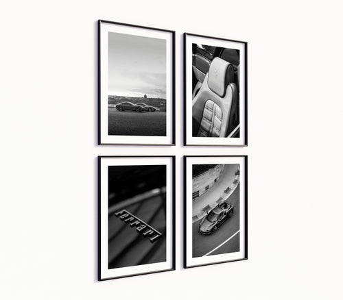 Poster-Set '8' Sportwagen Motive - 3 edle Automotive Prints Schwarz-Weiß