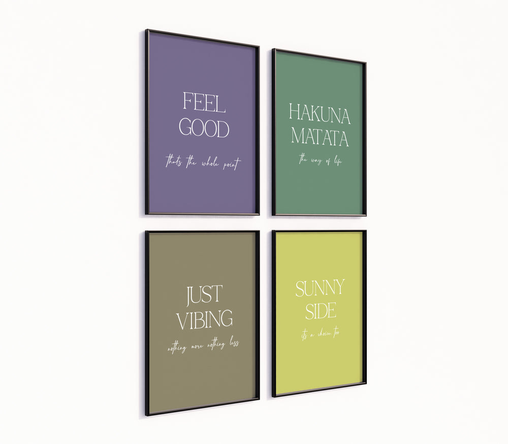 Poster-Set '11' - 4x Positive Vibes Wandbilder | Hakuna Matata & Feel Good Motive