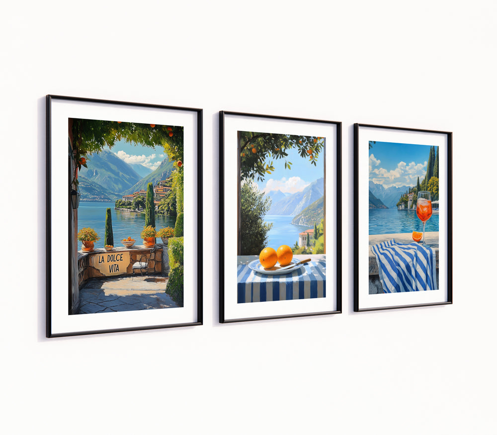 Poster-Set 'Italienische Seelandschaft' - 3 mediterrane Wandbilder mit Aperol-Flair
