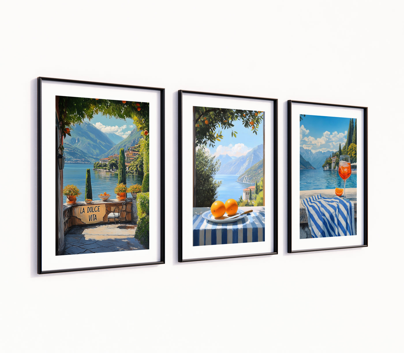 Poster-Set 'Italienische Seelandschaft' - 3 mediterrane Wandbilder mit Aperol-Flair