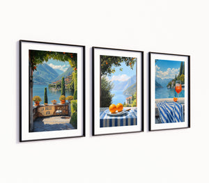 Poster-Set 'Italienische Seelandschaft' - 3 mediterrane Wandbilder mit Aperol-Flair