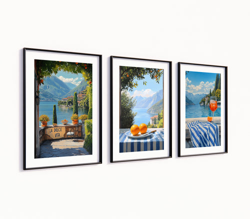 Poster-Set 'Italienische Seelandschaft' - 3 mediterrane Wandbilder mit Aperol-Flair