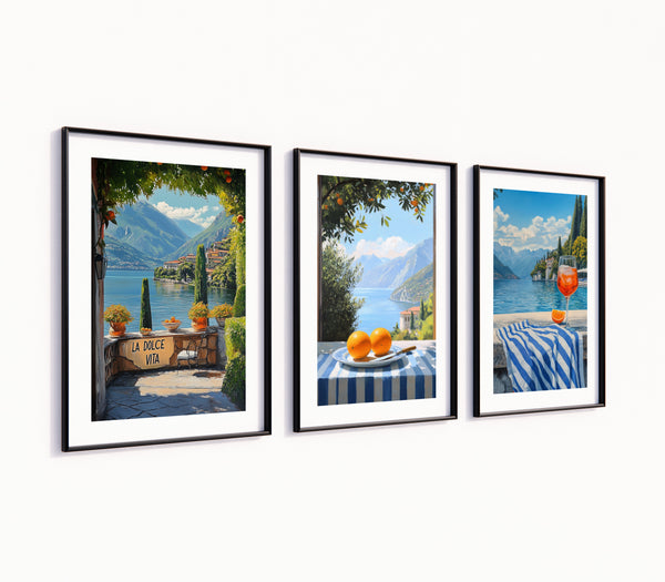 Poster-Set 'Italienische Seelandschaft' - 3 mediterrane Wandbilder mit Aperol-Flair