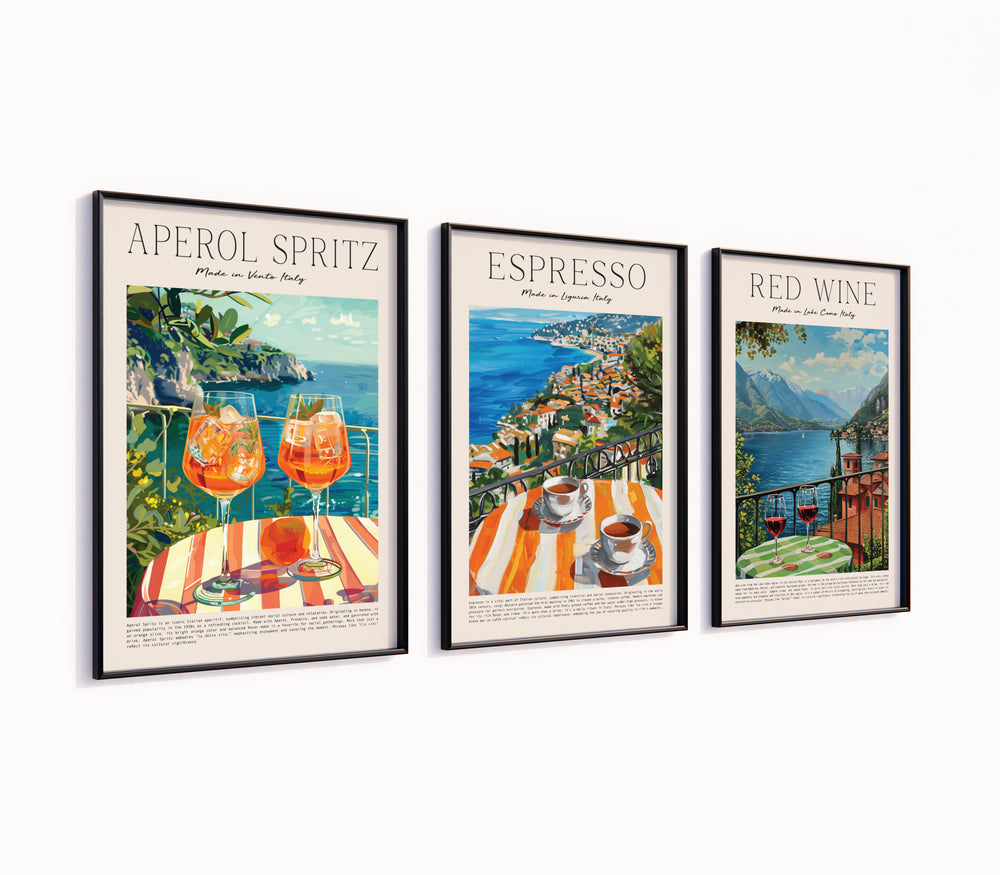 Poster-Set 'Cocktail Wiki' - 3 maritime Drink-Illustrationen mit Meerblick