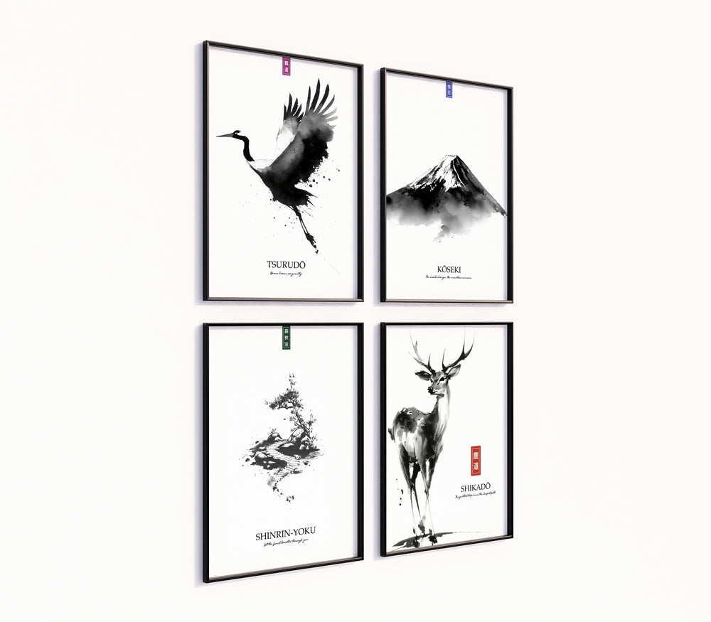 Poster-Set '14' - Zen Natur Collection | 4 minimalistische Aquarell Kunstdrucke