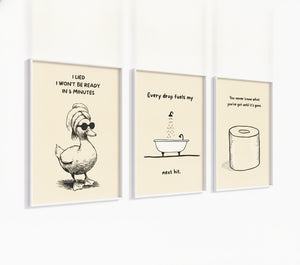 Poster-Set '5' - Badezimmer Humor (3er-Set) - Rosa Ente, Badewanne & Toilettenpapier - Bild 2
