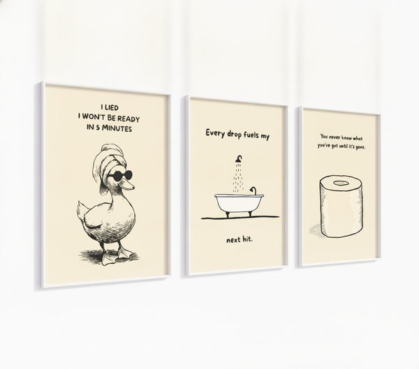 Poster-Set '5' - Badezimmer Humor (3er-Set) - Rosa Ente, Badewanne & Toilettenpapier - Bild 2