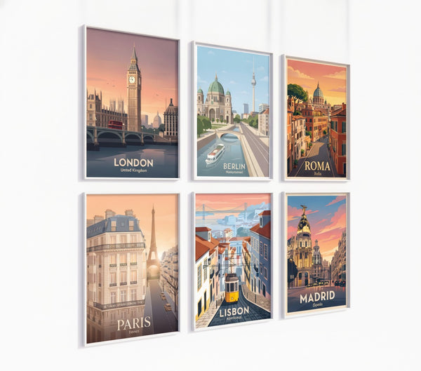 Poster-Set '7' - 5 Europäische Städte im Vintage Stil | Retro Wandbilder - Bild 2